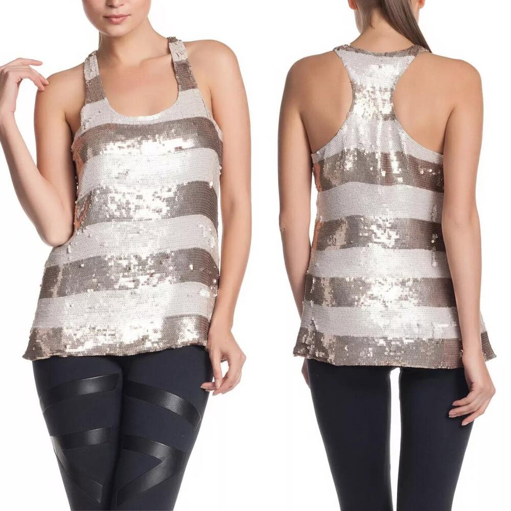 Parker Gold and White Sequin Tank Top
